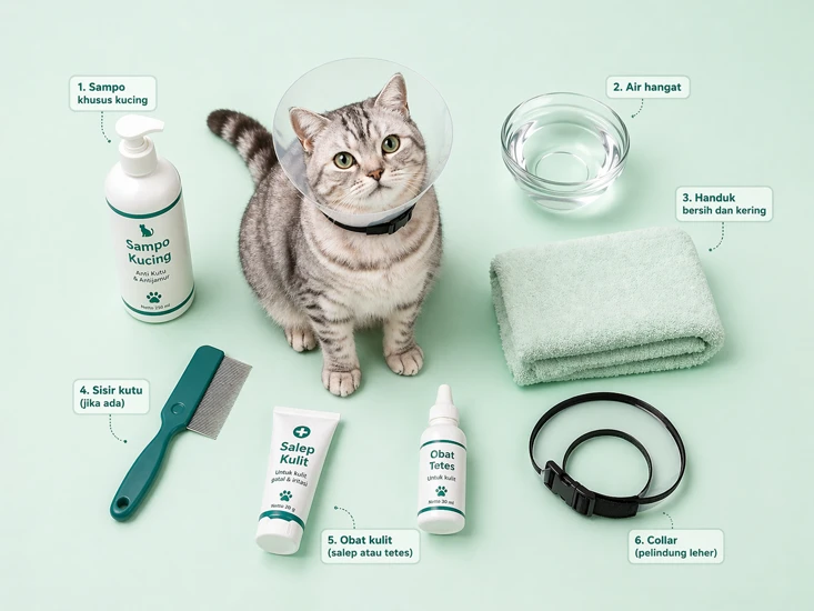 alat cara mengobati kucing gatal di rumah seperti sampo kucing handuk sisir kutu obat kulit dan collar
