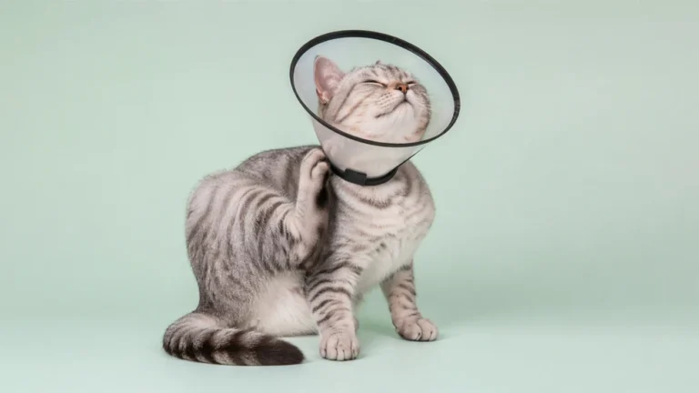 kucing memakai collar untuk mencegah garukan saat proses cara mengobati kucing gatal di rumah