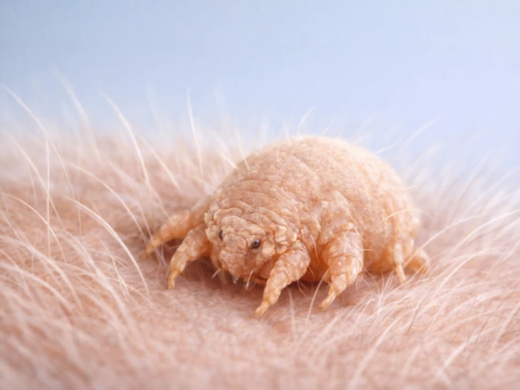 Ilustrasi tungau scabies pada kucing terlihat dengan pembesaran macro