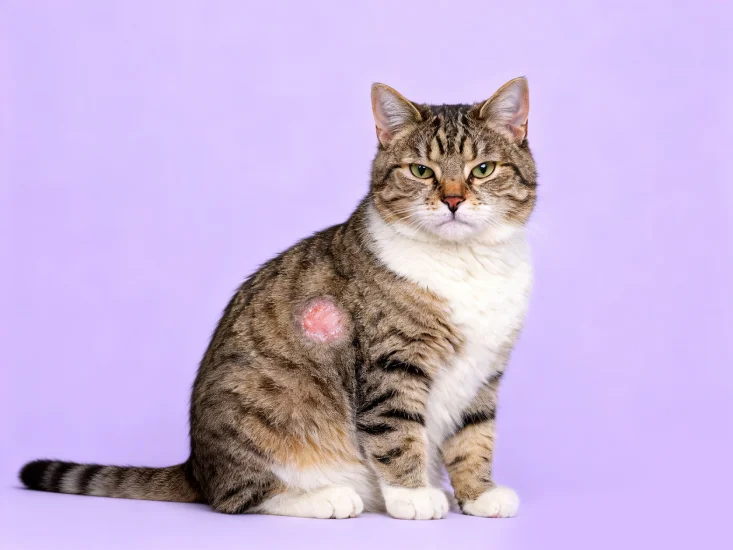 Gejala jamur pada kucing sering ditandai dengan bulu rontok pada area tertentu yang terlihat jelas di permukaan kulit.