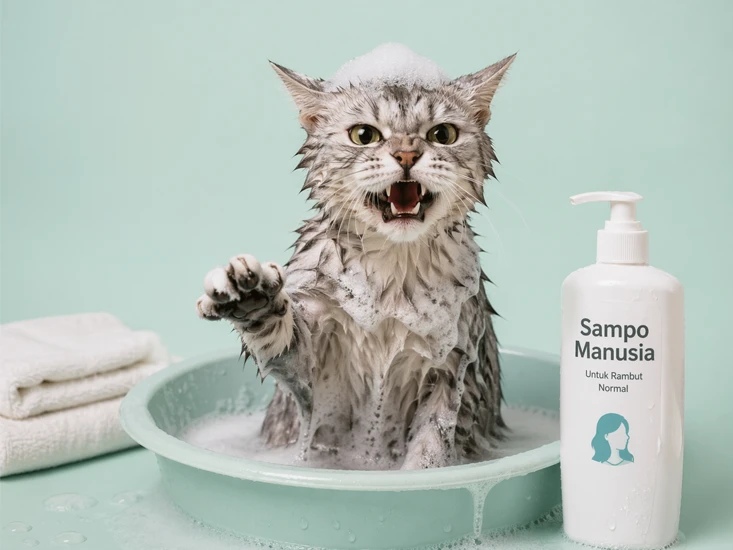 kucing marah saat dimandikan dengan sampo manusia sebagai kesalahan dalam cara mengobati kucing gatal